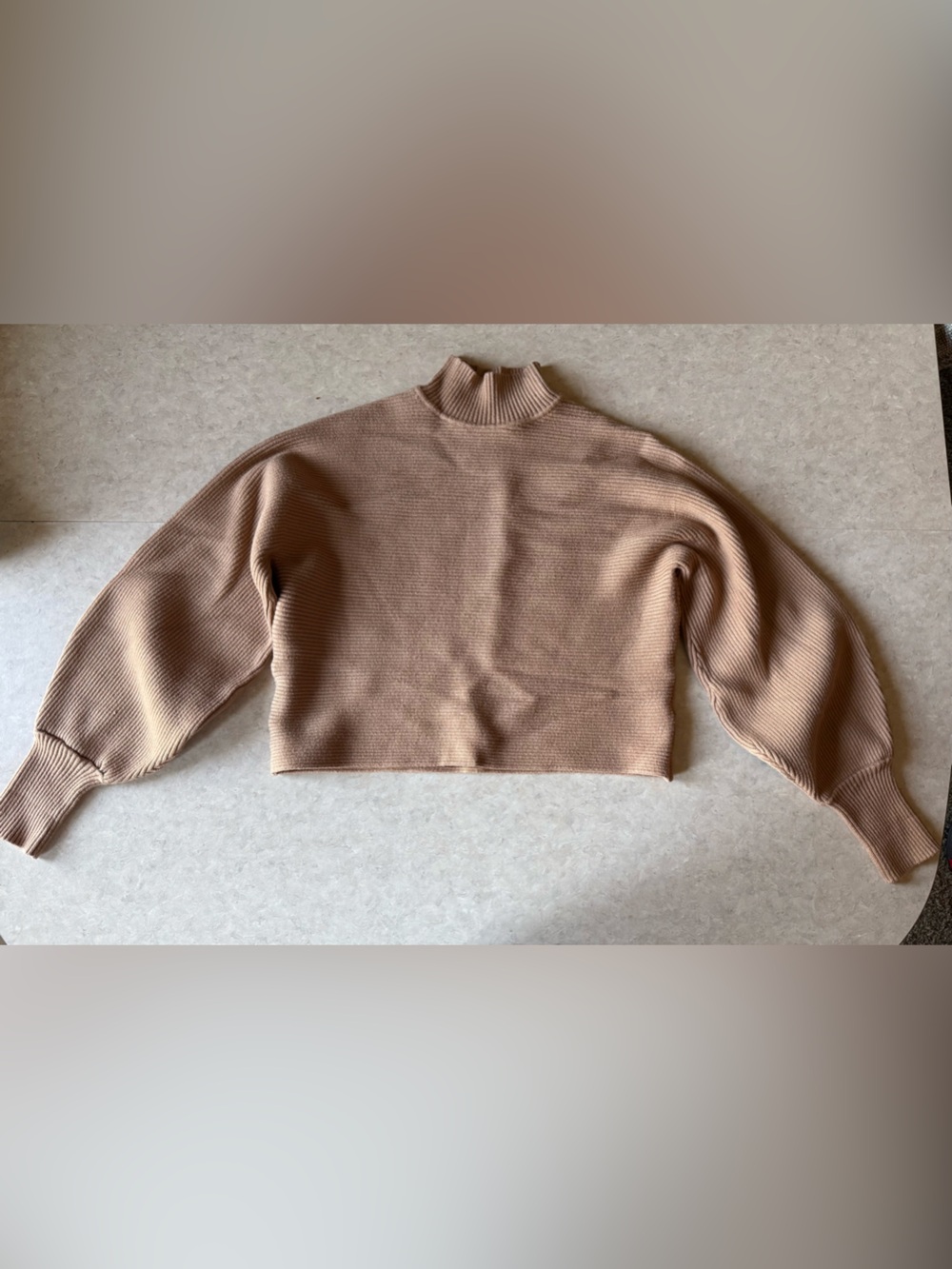 Zara Cropped Ribbed Mock Neck Sweater - Beige Tan